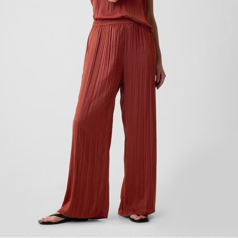 Annva Women’s Copper Crinkle Texture Pull On Wide Leg Pants One Size